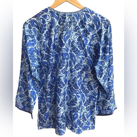 Bella Tu Abby Split- Neck Long Sleeve Tunic With Tassel Ties Beaded Trim… - Picture 8 of 16